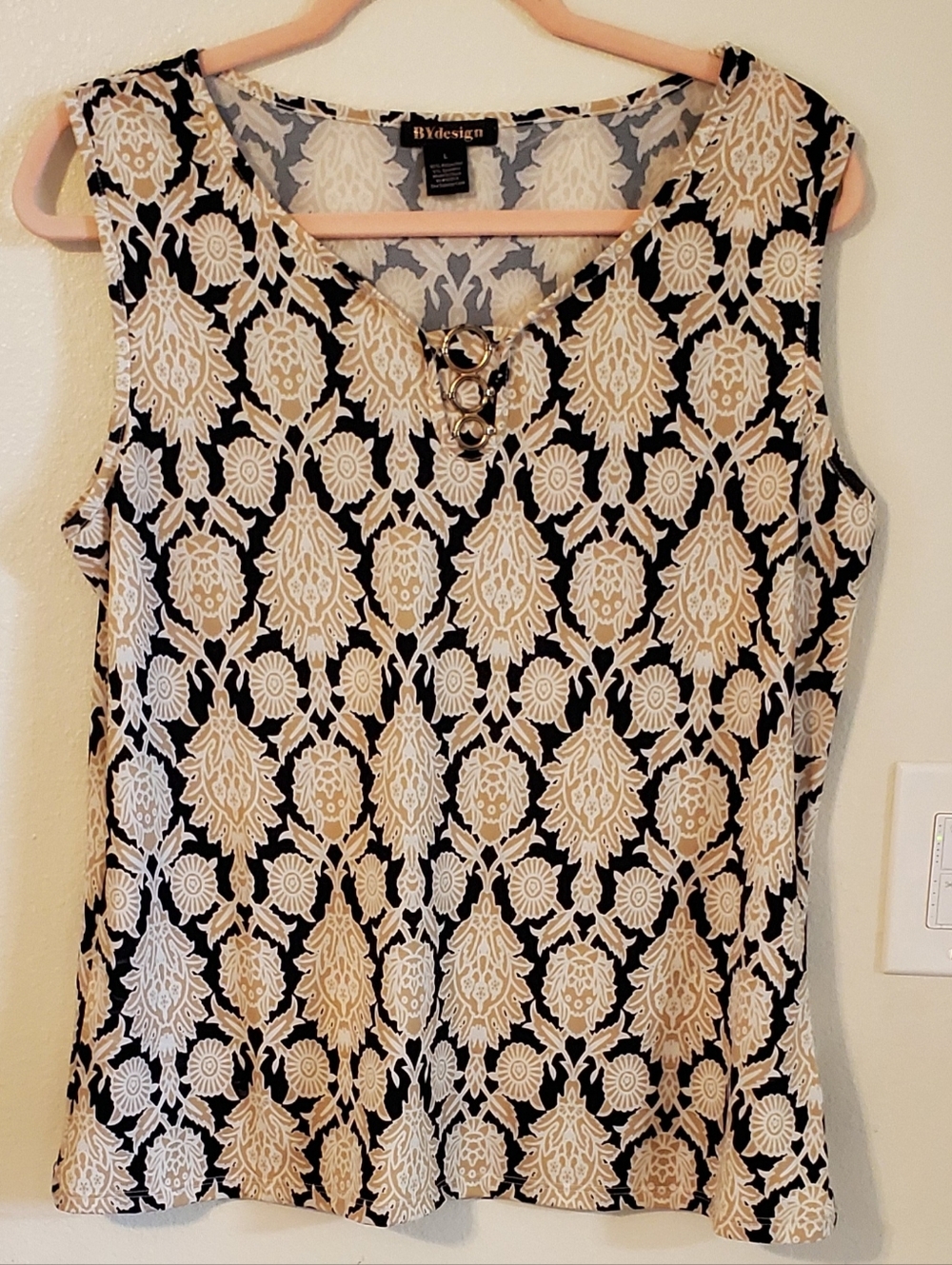 By Design Women's L Tank Top Beige Black